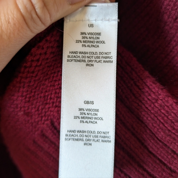 Sherpa Adventure Gear Maroon Cowl Neck Merino Wool Blend Sweater Size L - Picture 6 of 6